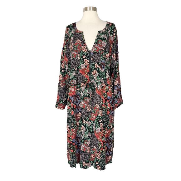 Torrid | Floral Print Plus Size Black Roll Tab Long Sleeve Pocket Zip Dress 4 4X - Picture 1 of 11